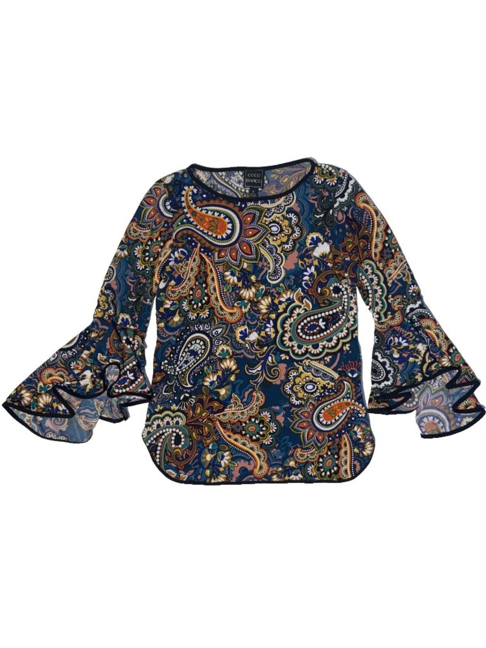 Coco Blanco Womens Multicolor Bell Sleeve Paisley Print Blouse Top Size - M